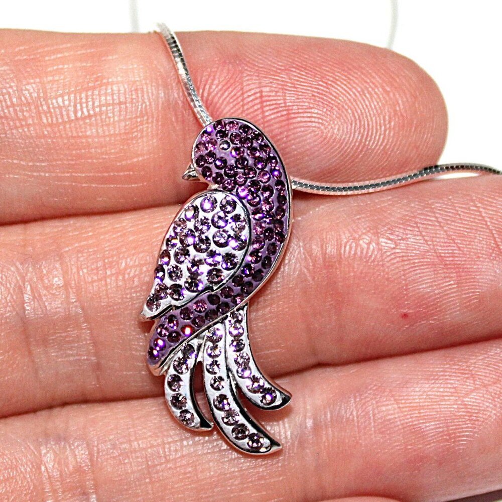 Sterling Silver Crystal Paste Bird Necklace 8 Grams - Picture 7 of 7